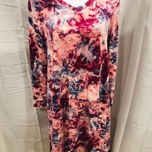 Lularoe “Emily” dress. Long sleeve neck with pockets. TIE-DYE